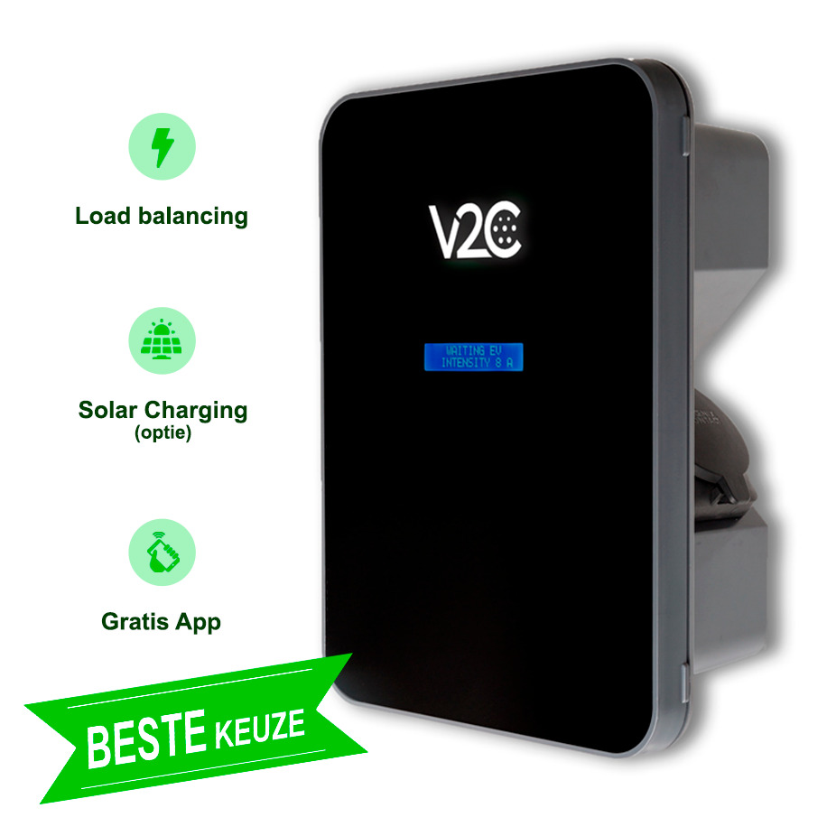 V2C Trydan 22kW socket with Display, 3 Phase, Type 2 socket, Black, Solar -  Everything necessary for EV charging - Hardware and Software!